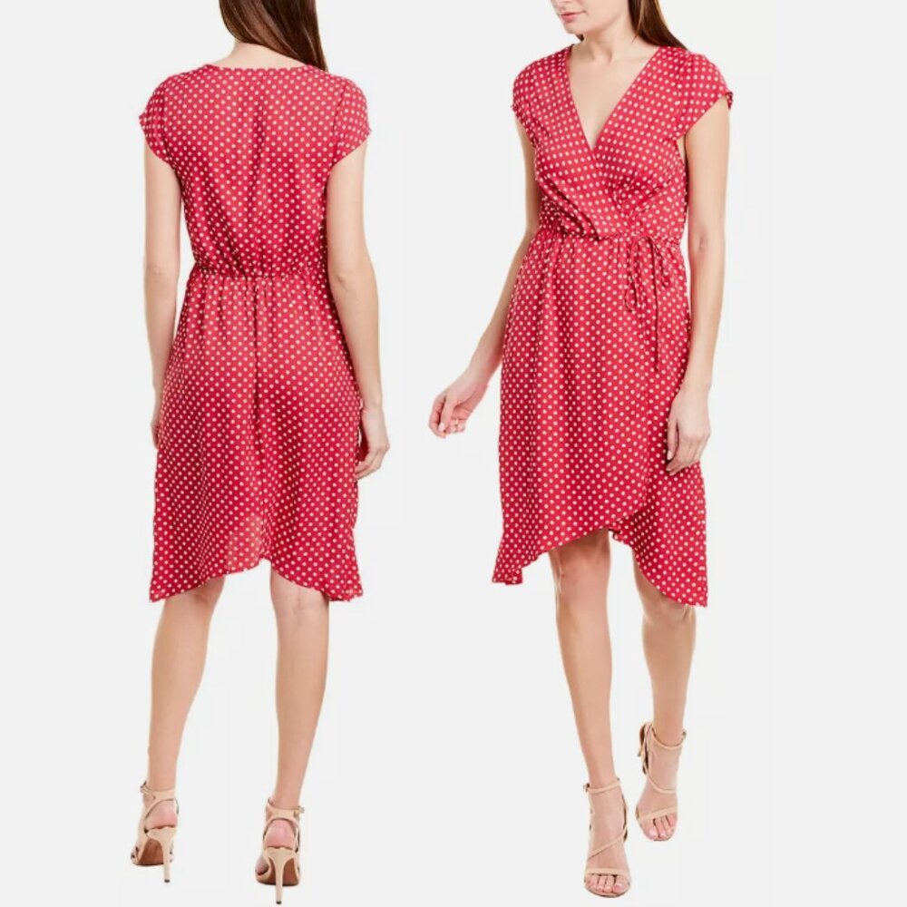 BCBGMAXAZRIA Polka-Dot Faux-Wrap Dress Size M